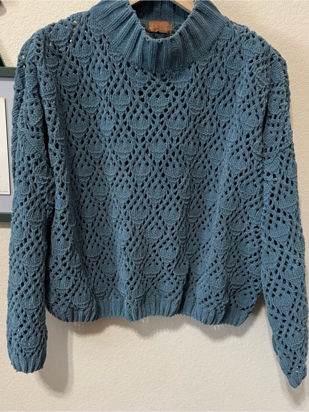 POL | Teal Open-Knit Mock Turtleneck Sweater Size Medium